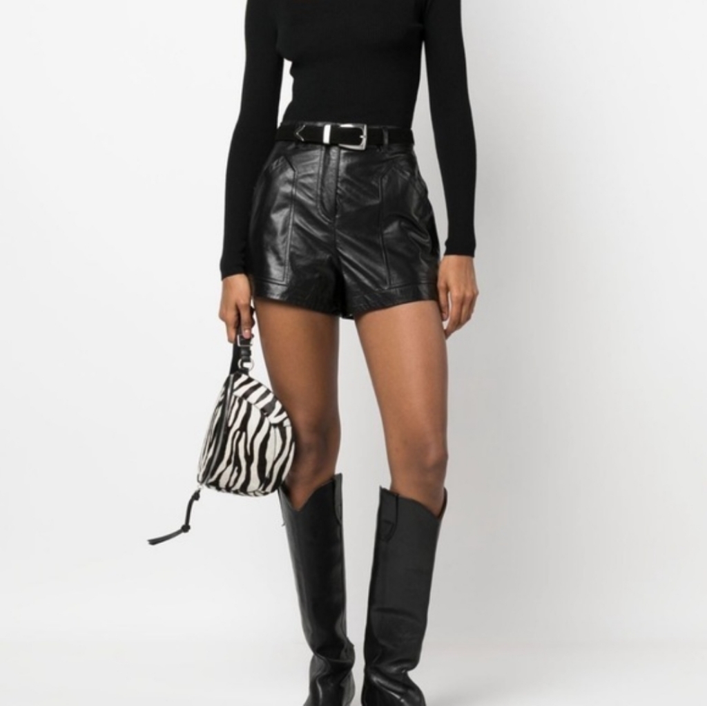 Iro Paris 100% Lamb Leather Lambskin Moller Shorts In Black Size French 36